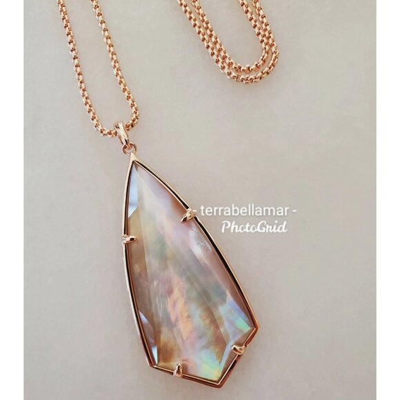 Kendra Scott Statement Earrings in Brown Mother of Pearl and Rose Gold Hardware - Picture 6 of 6